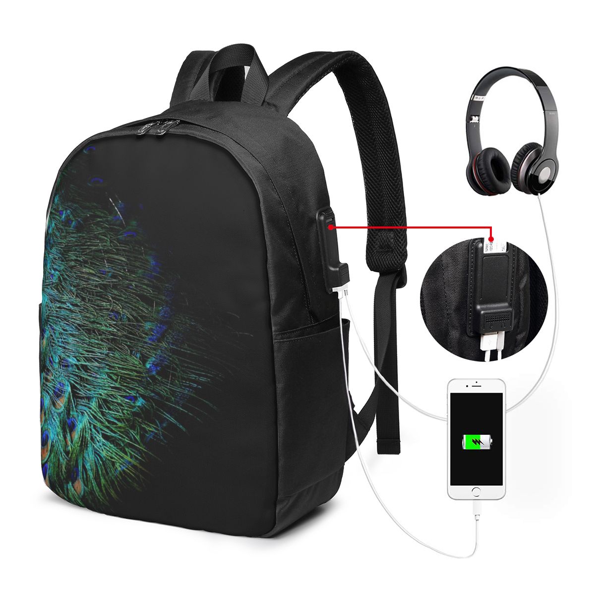 Peacock Feathers On A Black Ba - огляд і ціна Laptop Bag