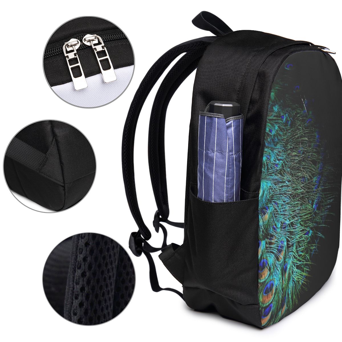 Peacock Feathers On A Black Ba - огляд і ціна Laptop Bag