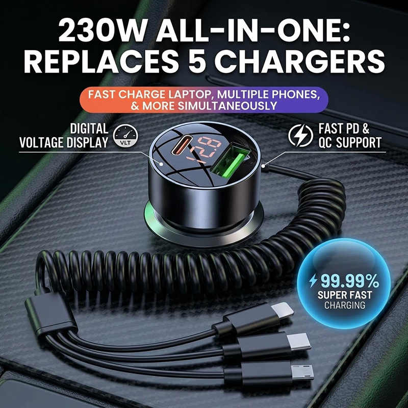3-in-1 Coiled Car Charger with - огляд і ціна Laptop Charger